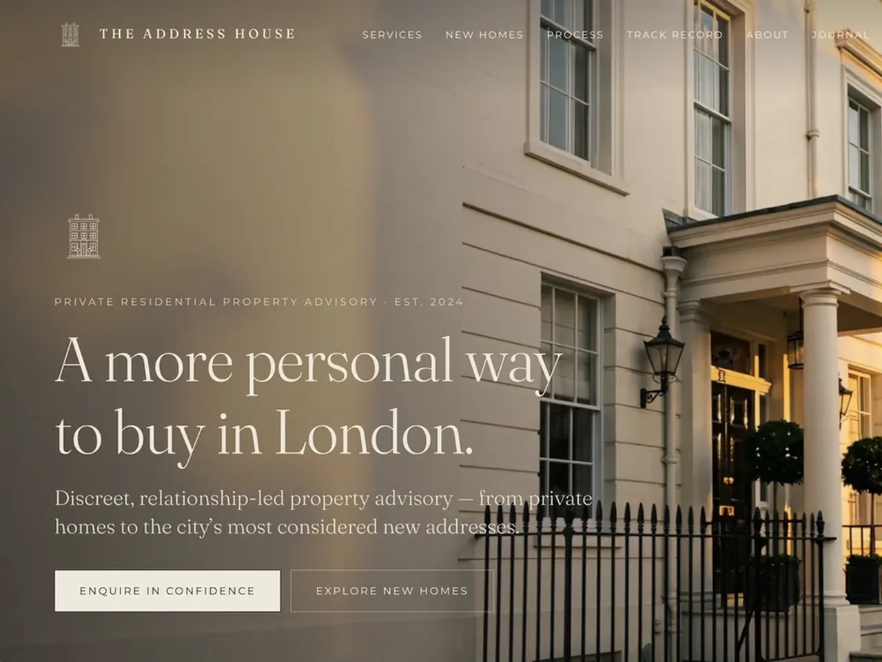 The Address House homepage · parchment and ink, Cormorant serifs